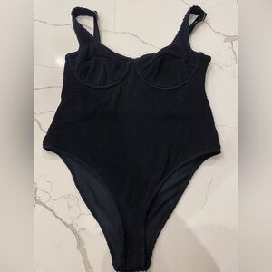 Ochre lane  Classic Black Textured One-Piece Swimsuit